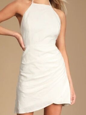 Lulu's Fair Skies Cream Halter Mini Dress Size Large NEW